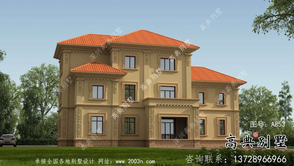 復式三層經典歐式別墅帶車庫設計圖紙