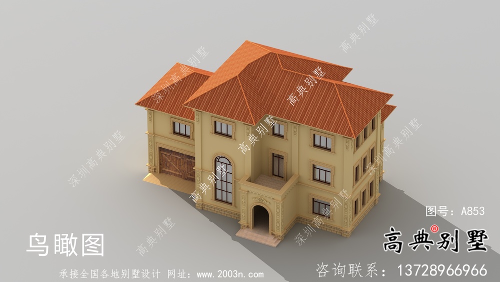 復式三層經典歐式別墅帶車庫設計圖紙