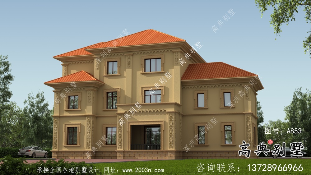 復式三層經典歐式別墅帶車庫設計圖紙