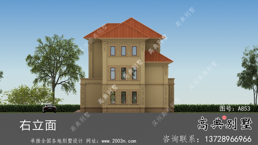 復式三層經典歐式別墅帶車庫設計圖紙
