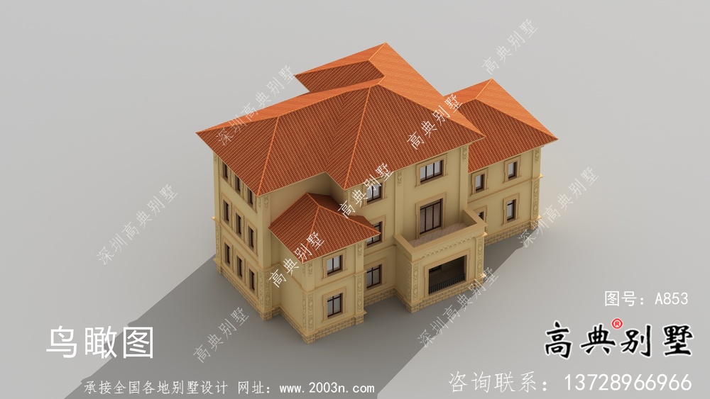 復式三層經典歐式別墅帶車庫設計圖紙