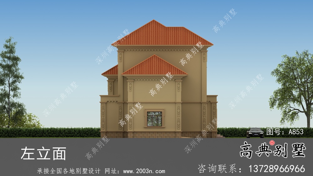 復式三層經典歐式別墅帶車庫設計圖紙