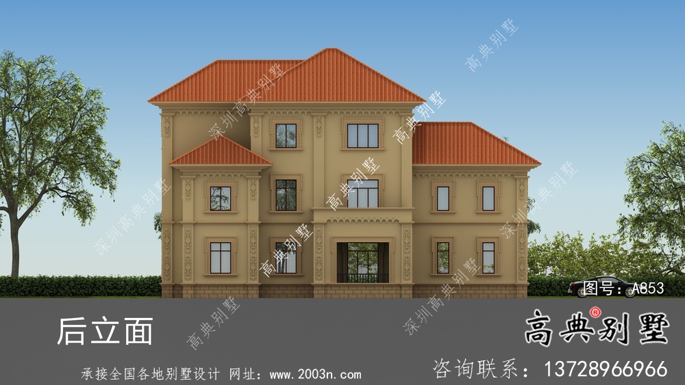 復式三層經典歐式別墅帶車庫設計圖紙