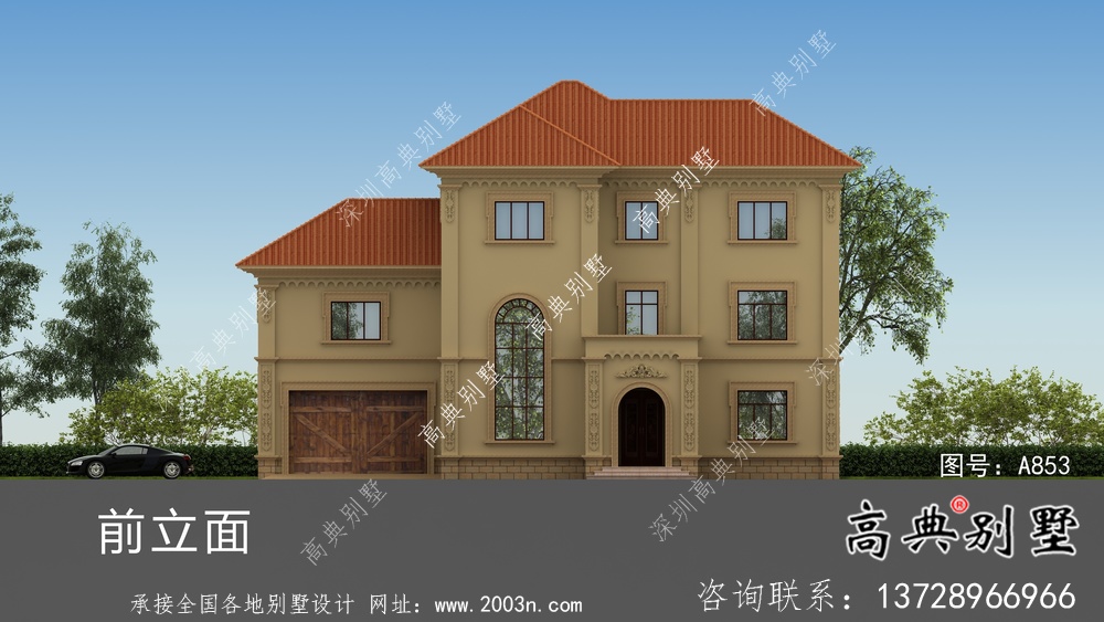 復式三層經典歐式別墅帶車庫設計圖紙