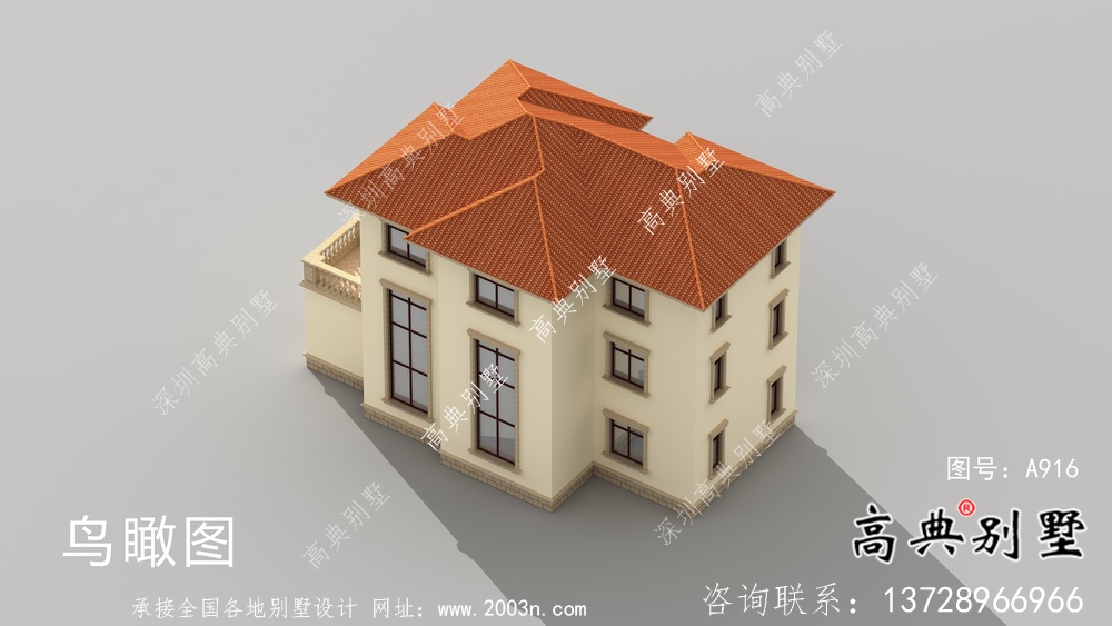 鄉(xiāng)村三層歐式別墅工程外觀效果工程圖紙