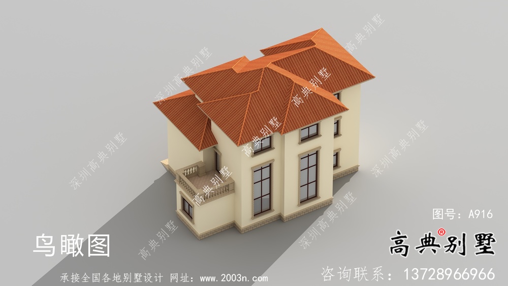 鄉(xiāng)村三層歐式別墅工程外觀效果工程圖紙