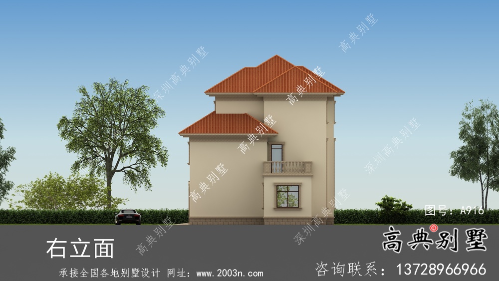 鄉(xiāng)村三層歐式別墅工程外觀效果工程圖紙