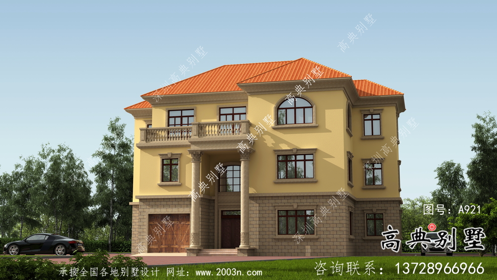 歐式三層鄉(xiāng)村別墅設(shè)計(jì)圖紙，帶車庫！