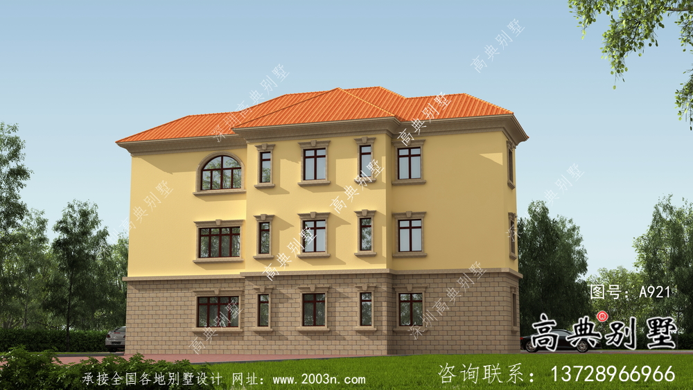 歐式三層鄉(xiāng)村別墅設(shè)計(jì)圖紙，帶車庫！