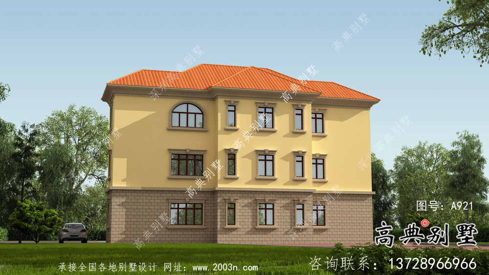 歐式三層鄉(xiāng)村別墅設(shè)計(jì)圖紙，帶車庫！