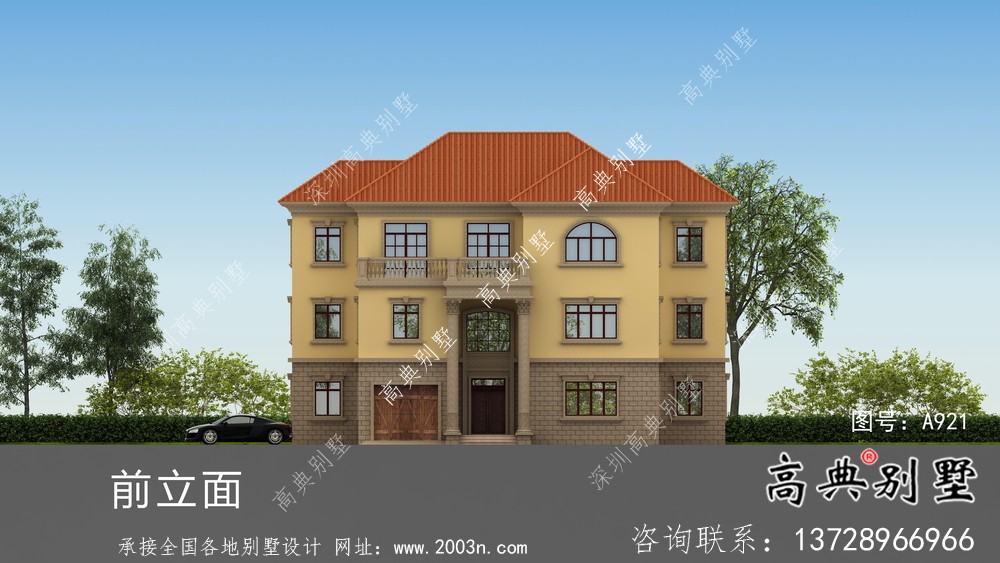 歐式三層鄉(xiāng)村別墅設(shè)計(jì)圖紙，帶車庫！