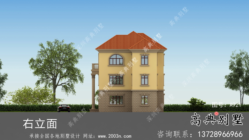 歐式三層鄉(xiāng)村別墅設(shè)計(jì)圖紙，帶車庫！