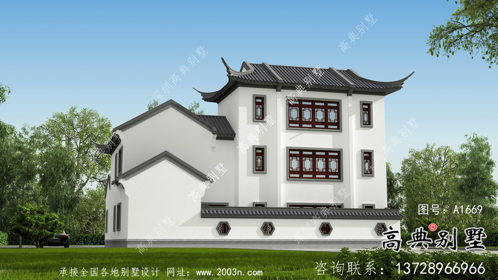 蘇式園林三層別墅設(shè)計(jì)圖紙及效果圖