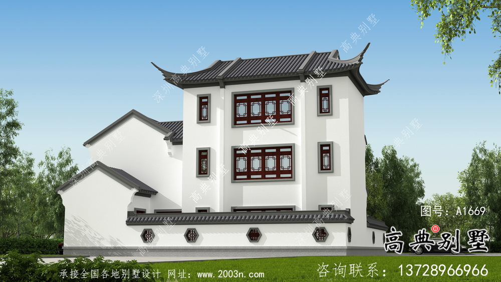 蘇式園林三層別墅設(shè)計(jì)圖紙及效果圖