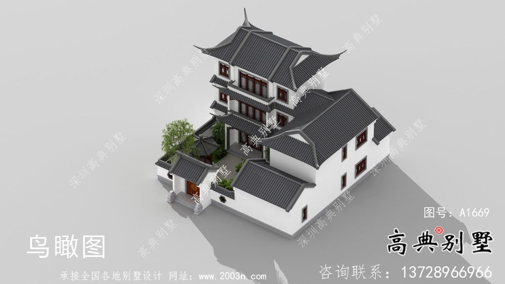 蘇式園林三層別墅設(shè)計(jì)圖紙及效果圖