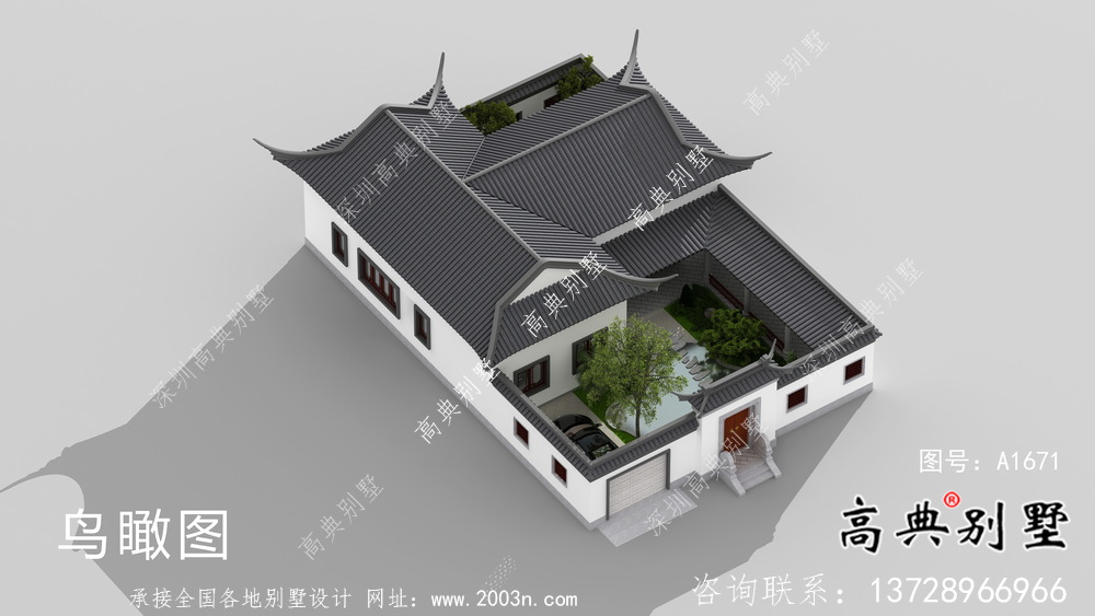 新中式一層蘇式園林別墅設計圖紙