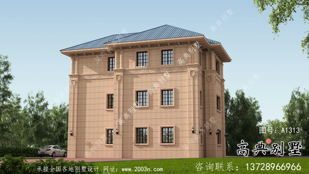 三層坡屋頂意大利風(fēng)格新農(nóng)村住宅設(shè)計圖（含效果圖）