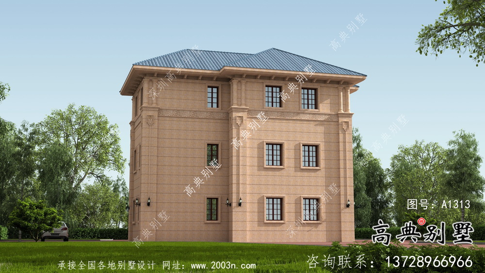 三層坡屋頂意大利風(fēng)格新農(nóng)村住宅設(shè)計圖（含效果圖）