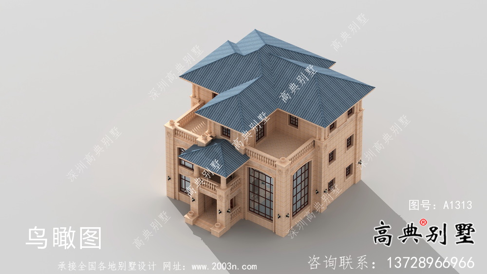 三層坡屋頂意大利風(fēng)格新農(nóng)村住宅設(shè)計圖（含效果圖）