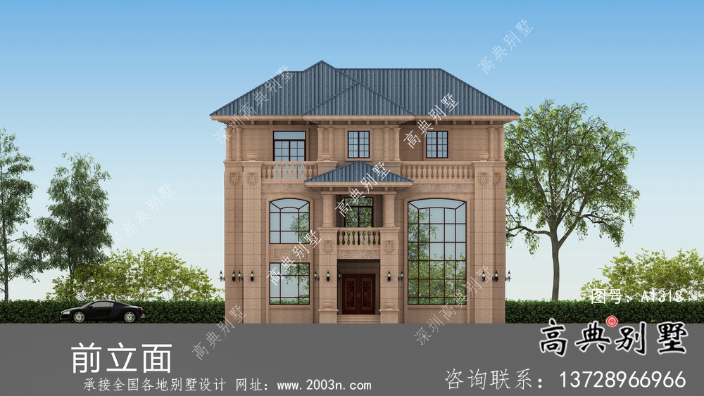 三層坡屋頂意大利風(fēng)格新農(nóng)村住宅設(shè)計圖（含效果圖）