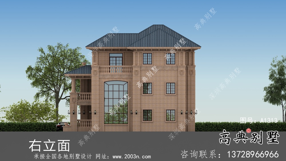 三層坡屋頂意大利風(fēng)格新農(nóng)村住宅設(shè)計圖（含效果圖）