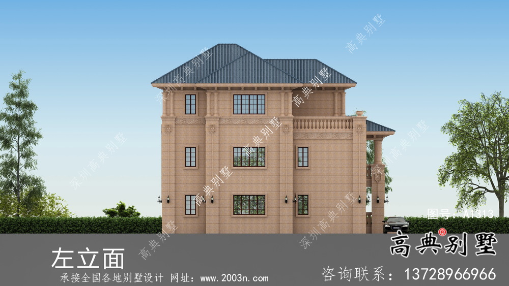 三層坡屋頂意大利風(fēng)格新農(nóng)村住宅設(shè)計圖（含效果圖）