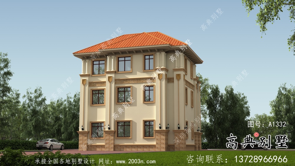 歐式經(jīng)典復(fù)式三層小洋樓戶型圖及效果圖