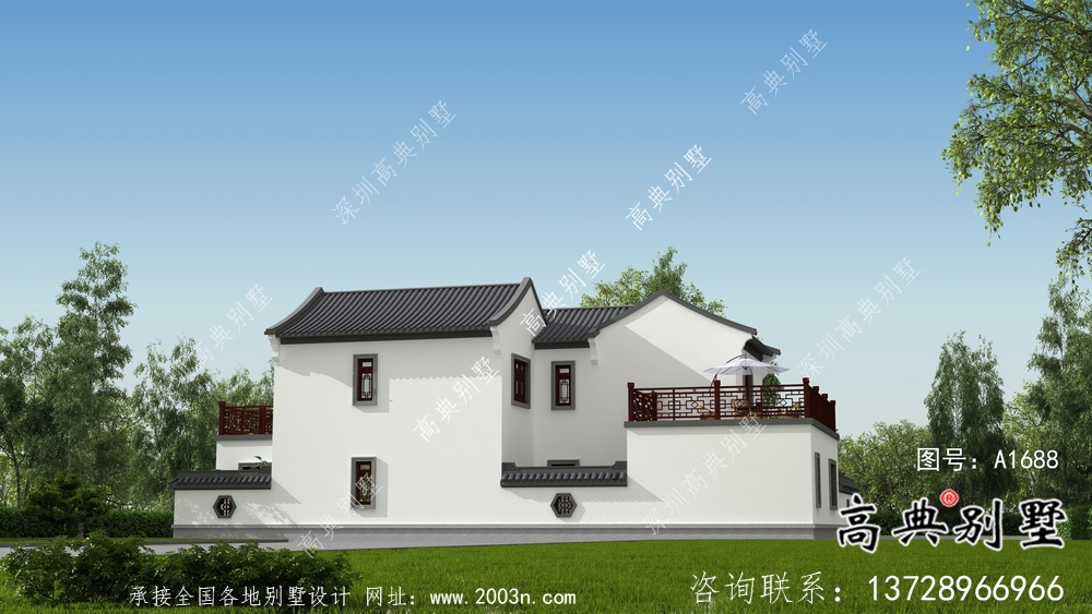 農(nóng)村新中式二層庭院別墅設(shè)計圖紙及效果圖
