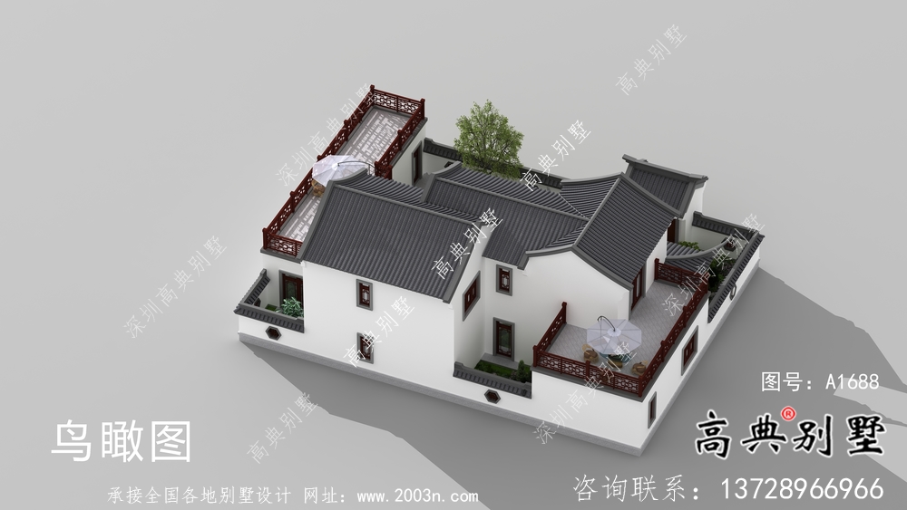 農(nóng)村新中式二層庭院別墅設(shè)計圖紙及效果圖