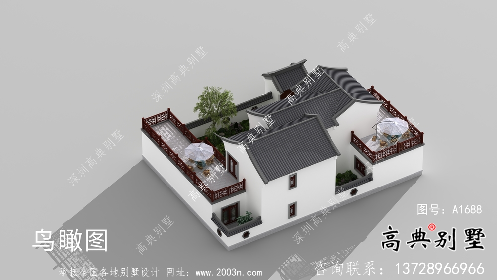 農(nóng)村新中式二層庭院別墅設(shè)計圖紙及效果圖