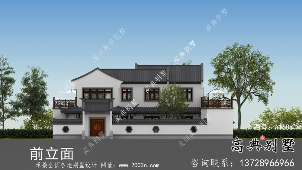 農(nóng)村新中式二層庭院別墅設(shè)計圖紙及效果圖