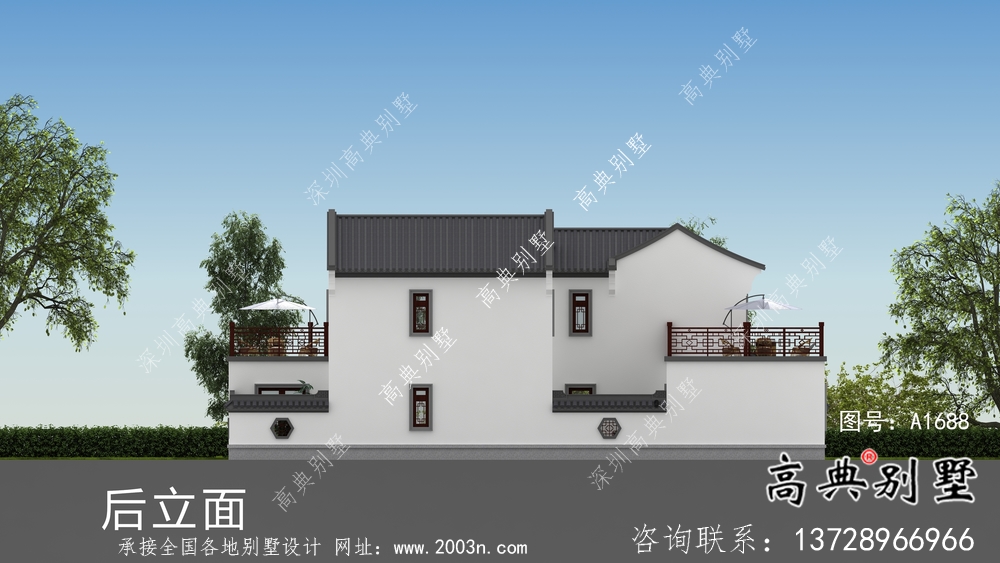 農(nóng)村新中式二層庭院別墅設(shè)計圖紙及效果圖