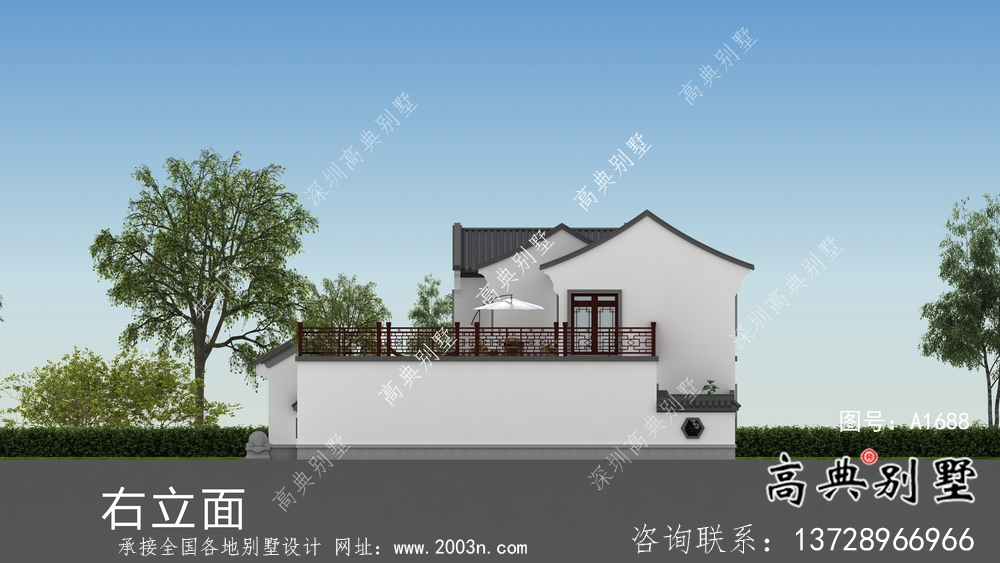 農(nóng)村新中式二層庭院別墅設(shè)計圖紙及效果圖