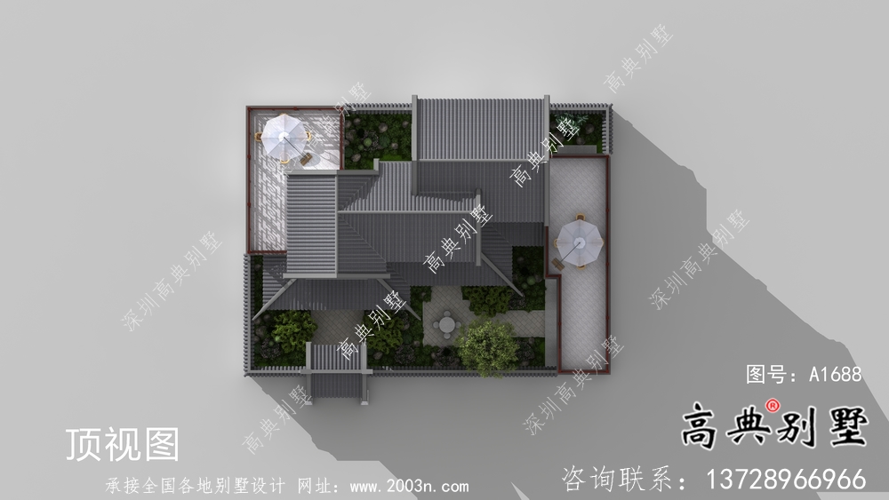 農(nóng)村新中式二層庭院別墅設(shè)計圖紙及效果圖