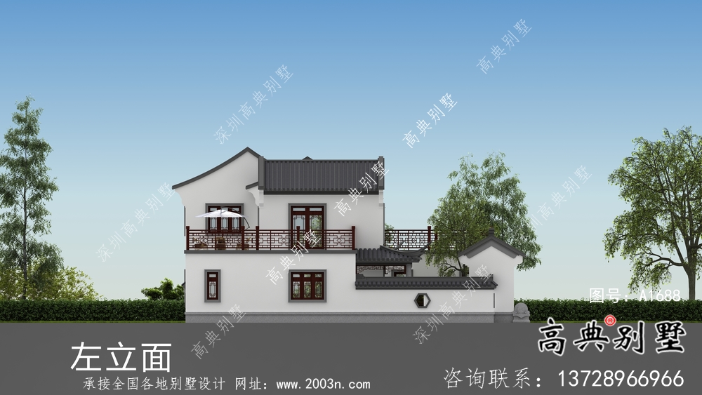 農(nóng)村新中式二層庭院別墅設(shè)計圖紙及效果圖