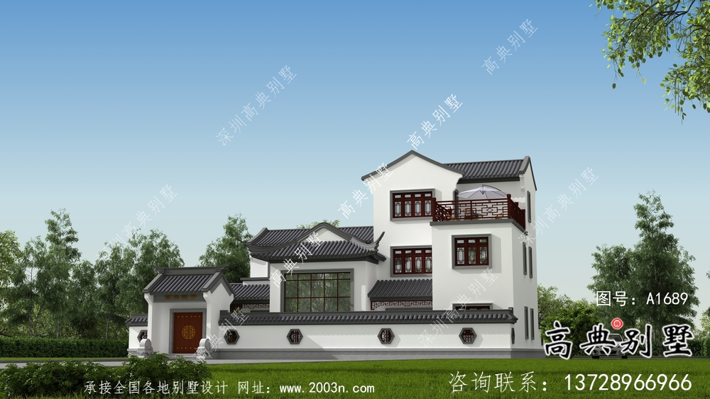 新中式三層自建庭院別墅設(shè)計(jì)圖紙