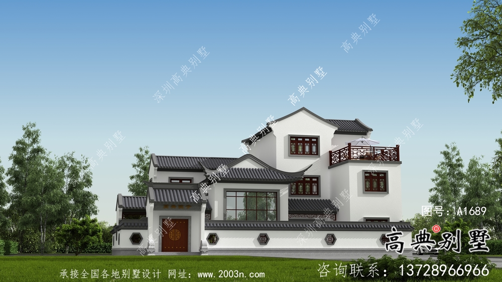 新中式三層自建庭院別墅設(shè)計(jì)圖紙
