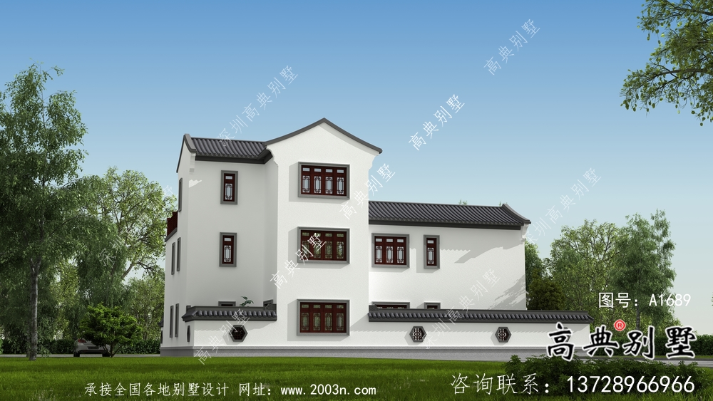 新中式三層自建庭院別墅設(shè)計(jì)圖紙