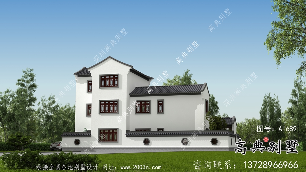 新中式三層自建庭院別墅設(shè)計(jì)圖紙