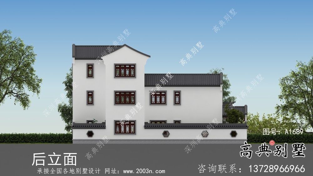 新中式三層自建庭院別墅設(shè)計(jì)圖紙