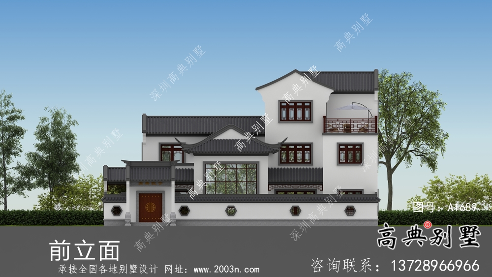 新中式三層自建庭院別墅設(shè)計(jì)圖紙