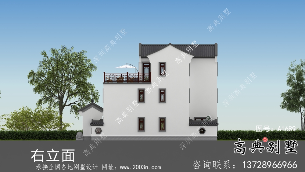 新中式三層自建庭院別墅設(shè)計(jì)圖紙