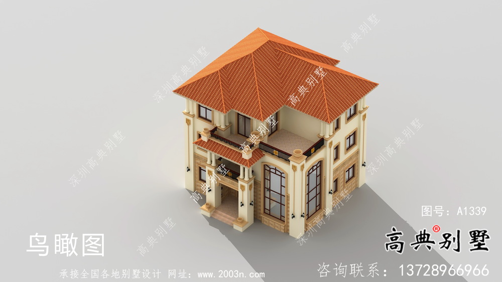 別致中空客廳農(nóng)村三層小洋樓設計方案
