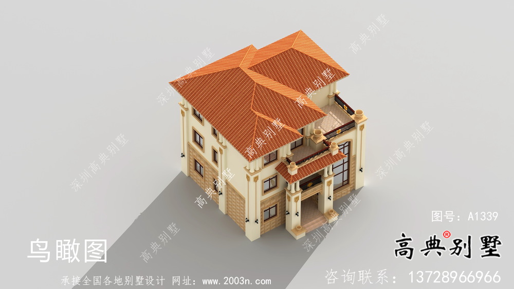 別致中空客廳農(nóng)村三層小洋樓設計方案