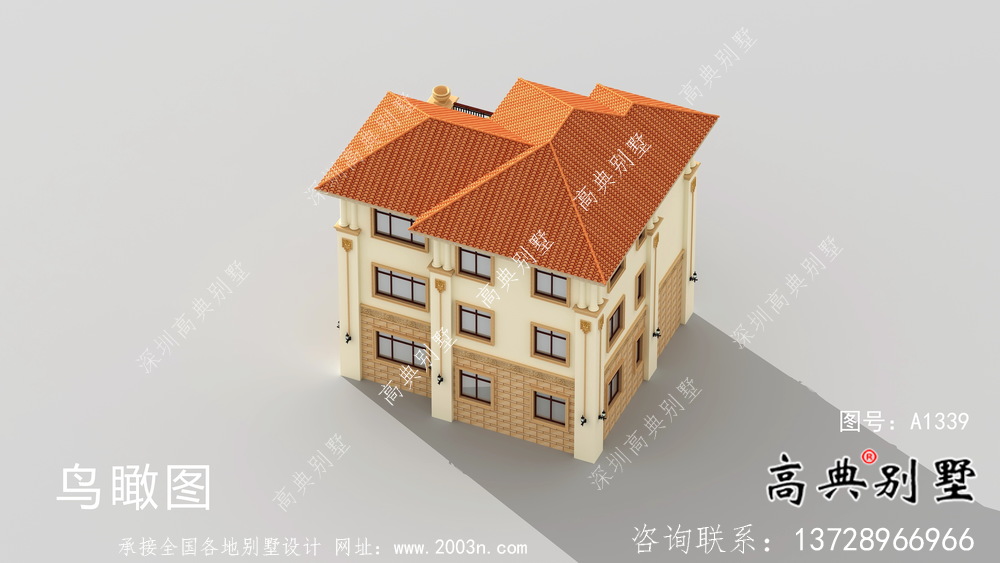 別致中空客廳農(nóng)村三層小洋樓設計方案