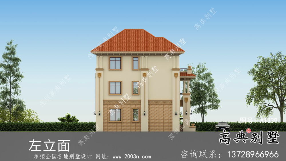 別致中空客廳農(nóng)村三層小洋樓設計方案