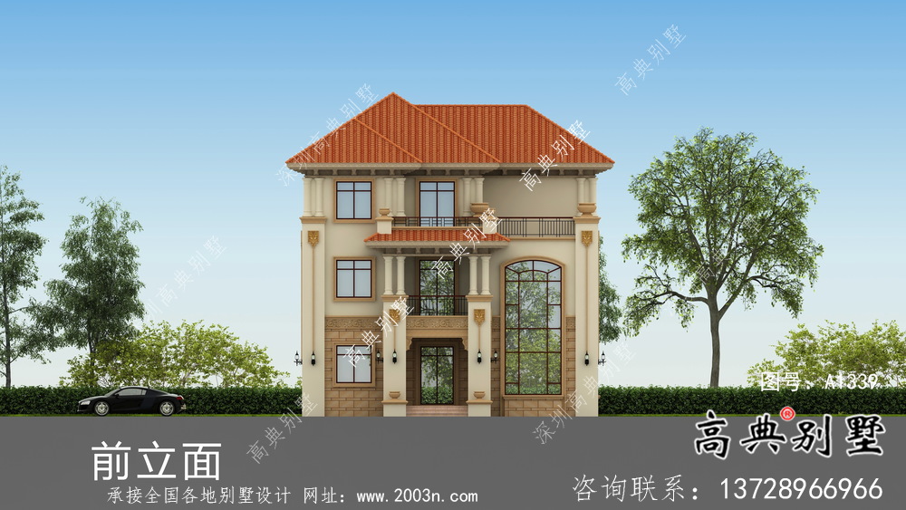 別致中空客廳農(nóng)村三層小洋樓設計方案
