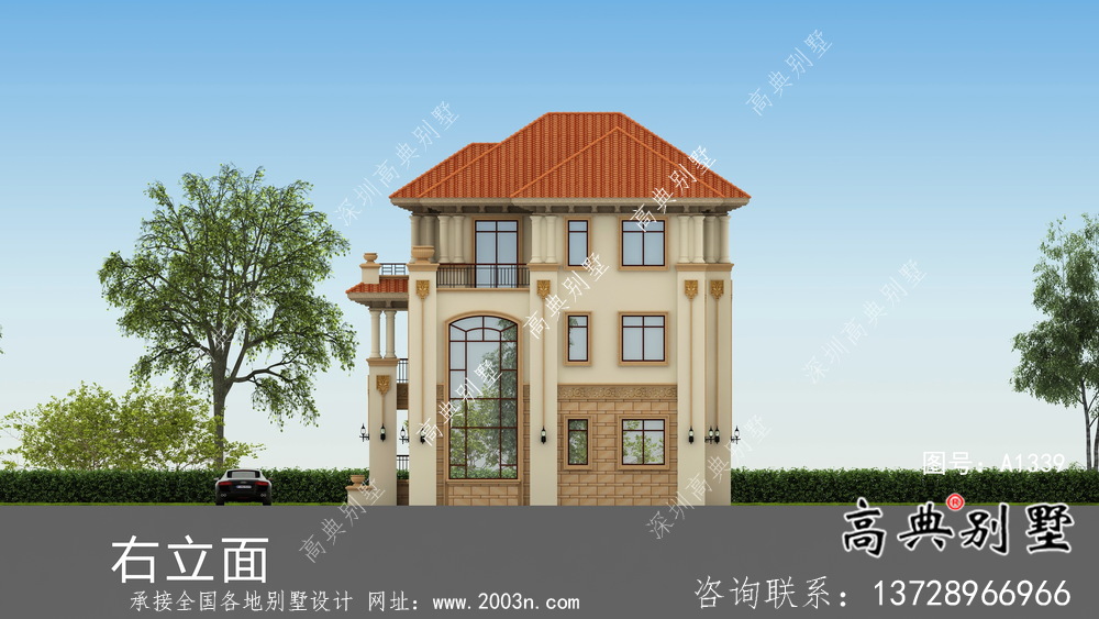 別致中空客廳農(nóng)村三層小洋樓設計方案
