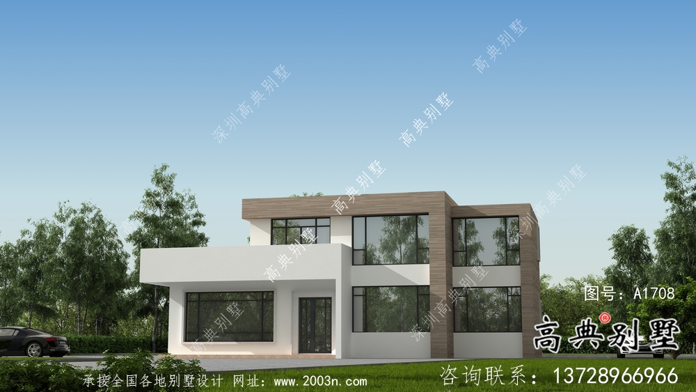 現(xiàn)代二層自建平屋頂別墅設(shè)計圖紙
