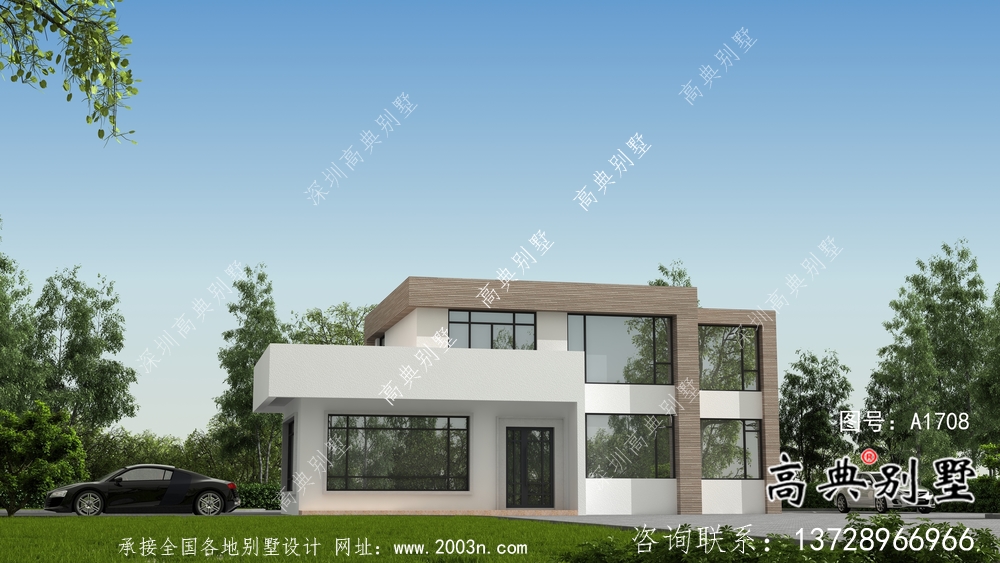 現(xiàn)代二層自建平屋頂別墅設(shè)計圖紙